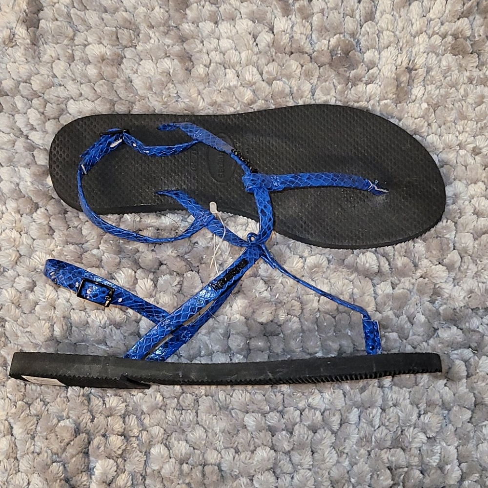 ❣HOST PICK❣️Havaianas You Riviera Croco Azul Estrella Logo T- Strap Sz 37/38 NWT